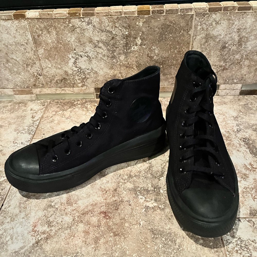 Converse All Star Platform All-Black Canvas Sneakers . Women’s Size 10. - Picture 4 of 8